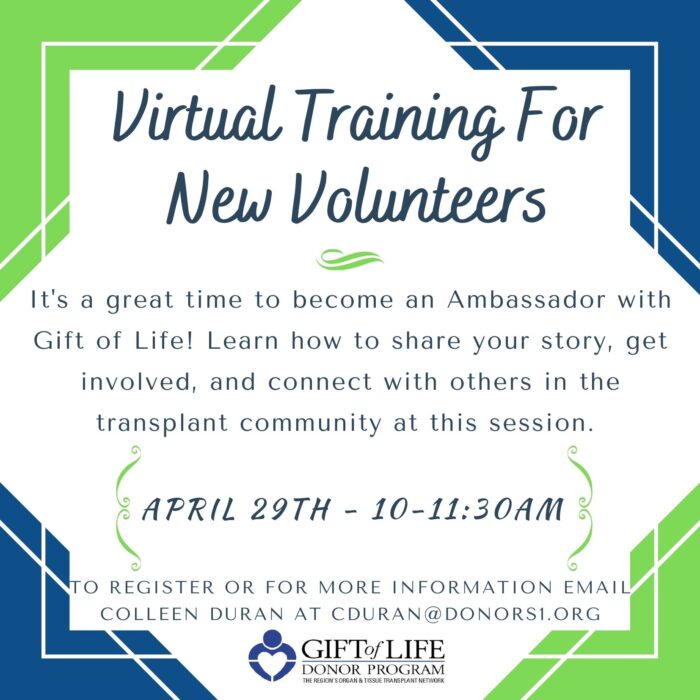 Virtual Training for New Ambassadors Gift of Life Donor