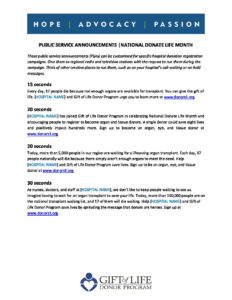NDLM Sample Public Service Announcements NJDE 2023 | Gift of Life Donor