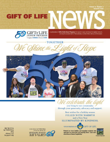 The 2025 Winter Gift of Life Newsletter includes a collage of transplant recipients and donor families.