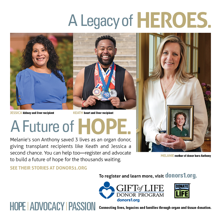 The mother of an organ donor and two transplant recipients are featured on a National Donate Life Month Campaign ad.