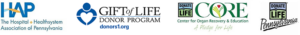 Gift of Life, HAP, CORE and Donate Life Pennsylvania logos are displayed