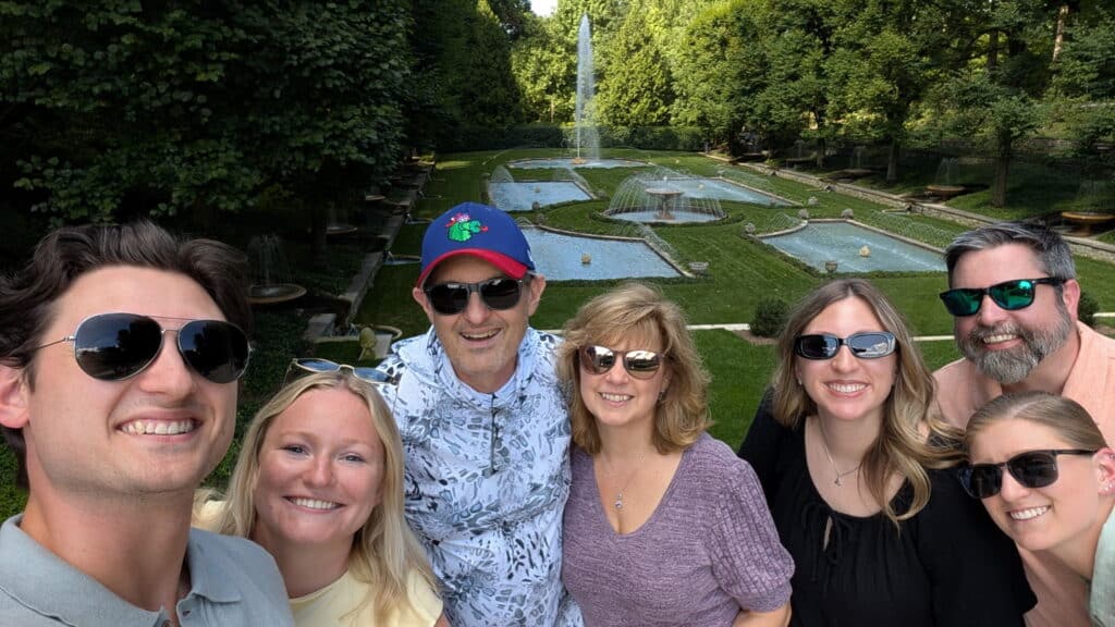 Tom enjoys a day out with friends and family.